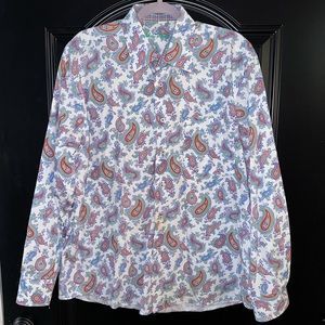 Beautiful Alan Flusser Paisley Button Down Casual Shirt Plaid Cuffs size Large